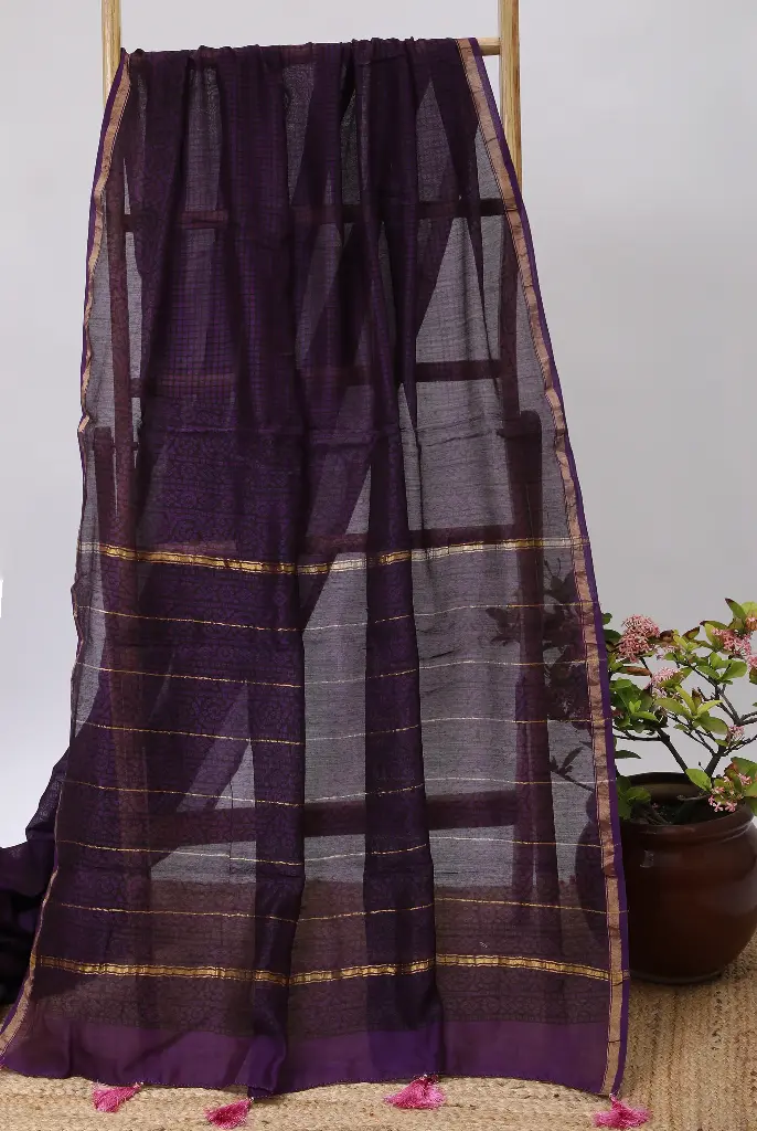DarkLavender Chanderi Silk by Cotton Saree