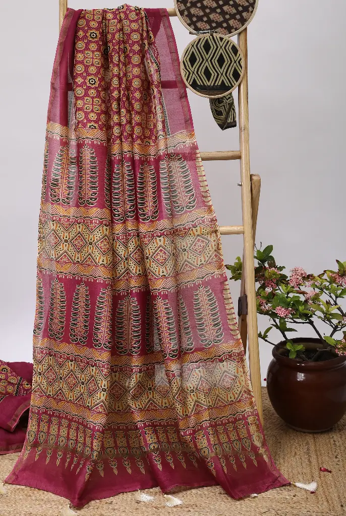 Deep Pink Chanderi Silk by cotton Saree