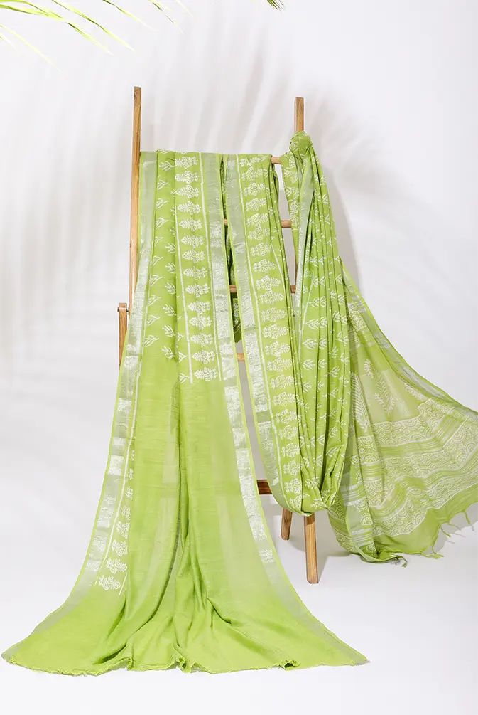 Light Green Pure Linen BP Saree