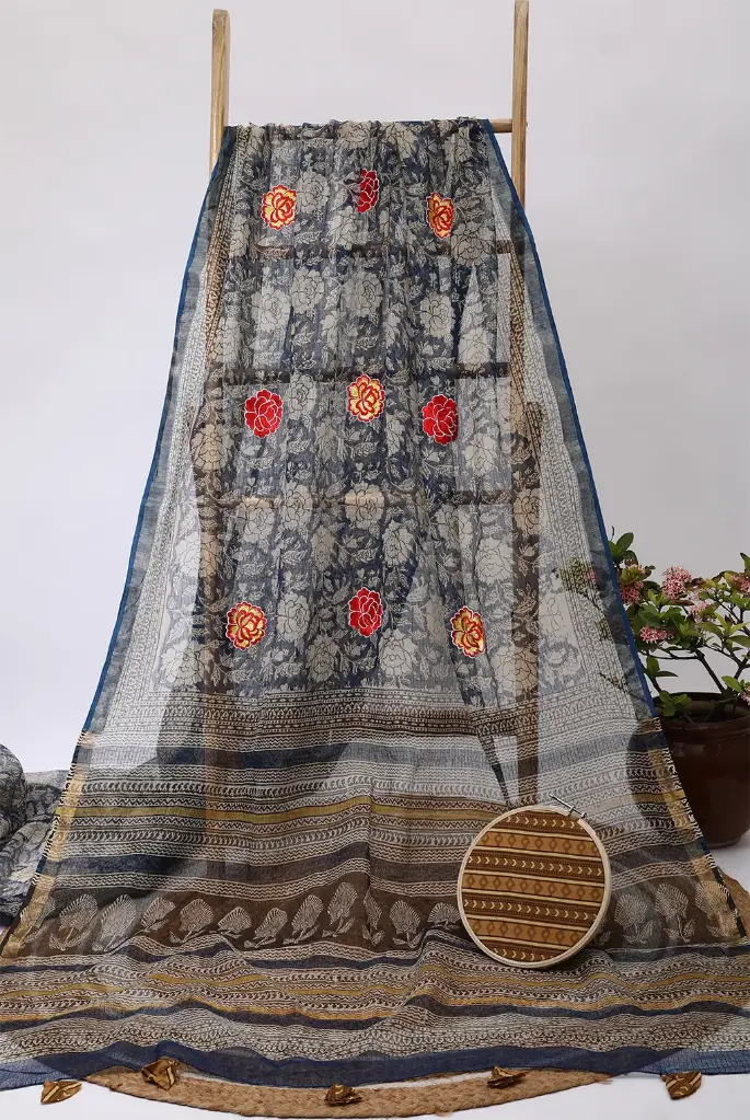 MidnightBlue Kota Doria BP Concept Saree