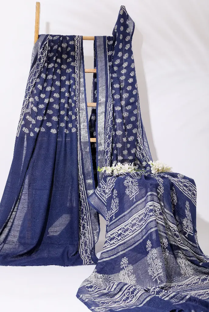 Dark Blue Linen Cotton BP Saree