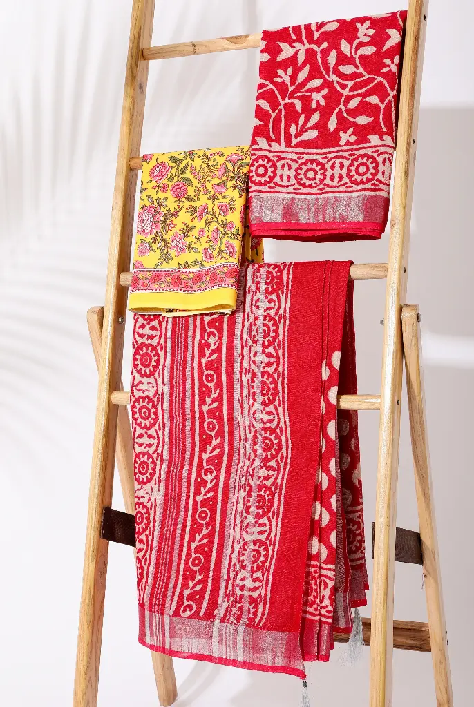 Red Linen BP Concept Saree