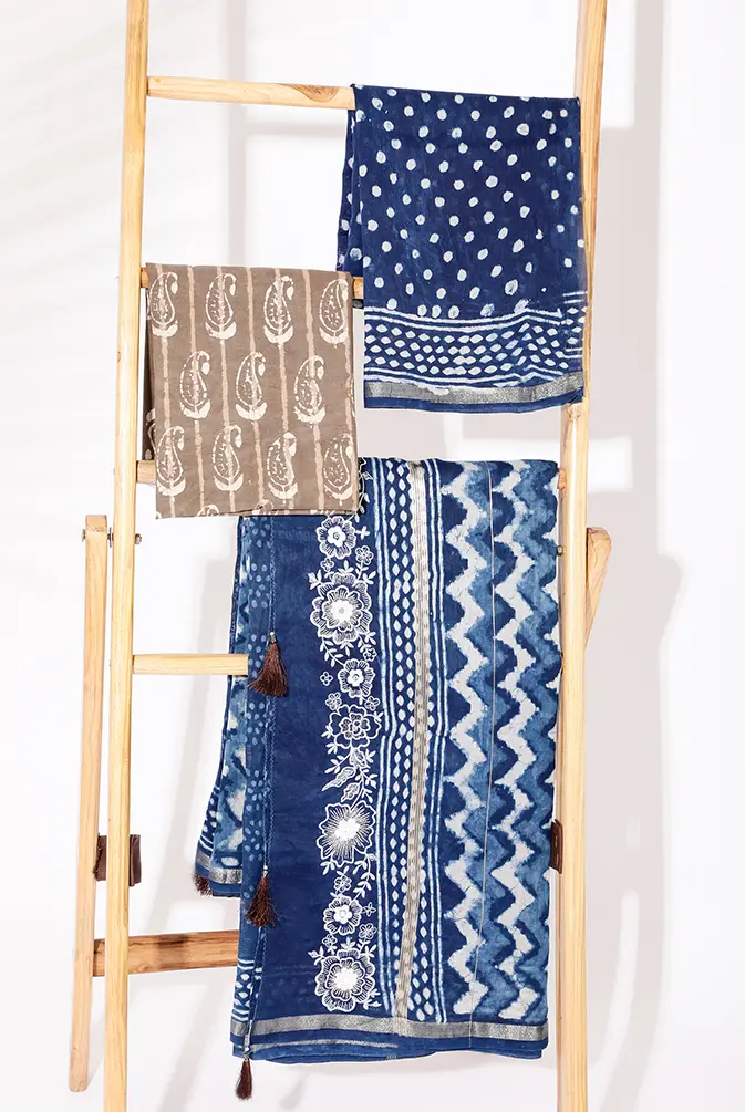 IndigoChand Silk IndigoBloom Con Sari