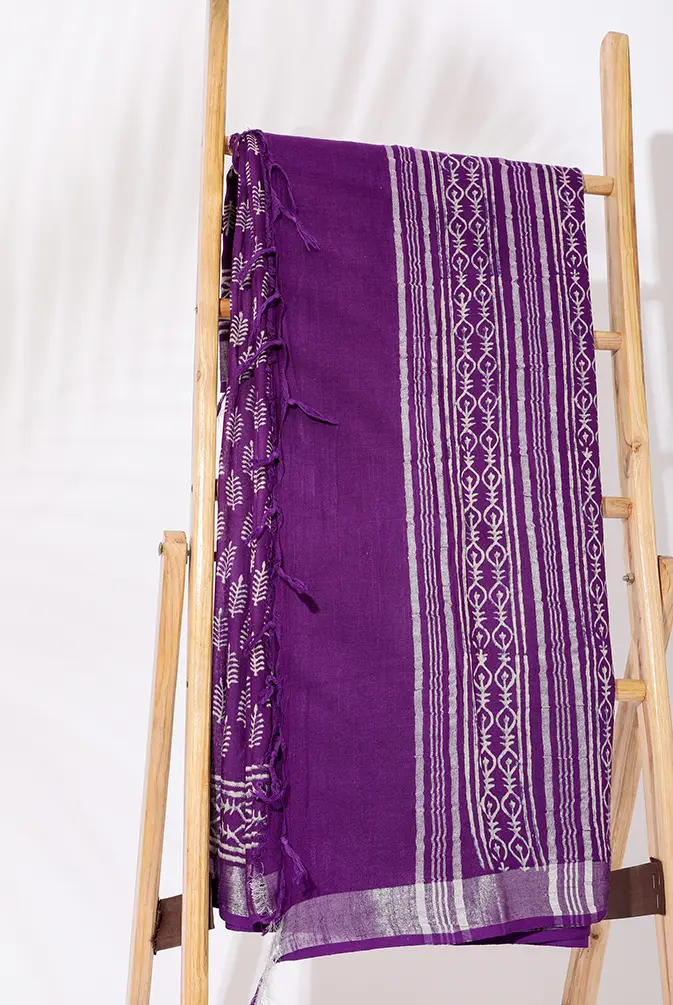 Purple cotton Linen BP Saree