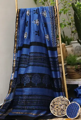 [SKU - CSCBPSARI 59] Misty Blue Chanderi Silk Concept Saree