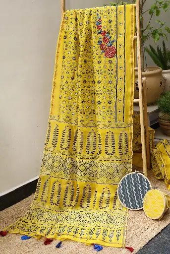 [SKU - CSCBPSARI 57] Yellow Chanderi Silk Concept saree