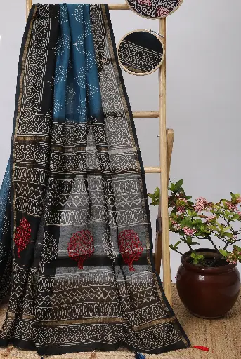 [SKU - CSCBPSARI 54] Blue Misty Chanderi Silk Concept Saree