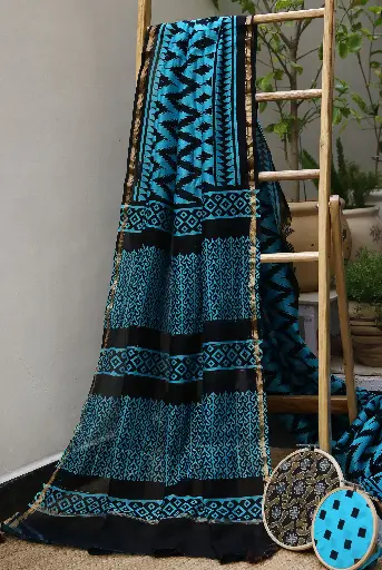 [SKU - CSBPSARI 65] Turquoise Chanderi Cotton Silk Saree