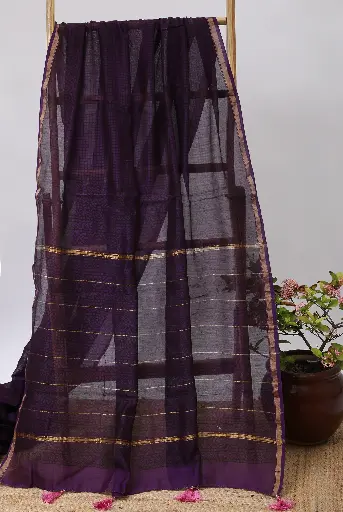 [SKU - CSBPSARI 63] DarkLavender Chanderi Silk by Cotton Saree