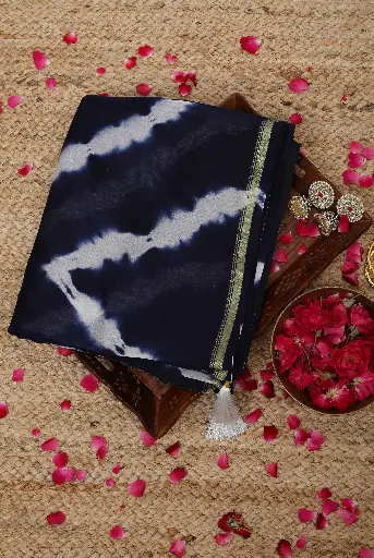 [SKU - CSBPSARI 62] Midnight Black Chanderi Silk Saree