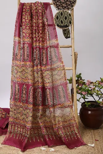[SKU - CSBPSARI 60] Deep Pink Chanderi Silk by cotton Saree