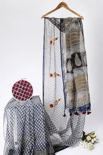 [SKU - KBPCSARI 18] Blue Kota Doria BP Concept Saree
