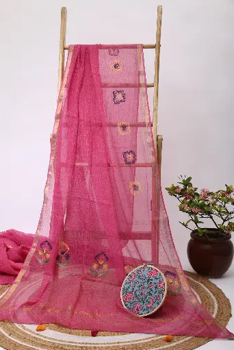 [SKU - KBPCSARI 22] Rani Pink Kota Doria BP Concept Saree