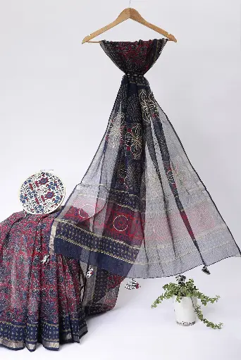 [SKU - KBPCSARI 25] NavyBlue Kota Doria BP Concept Saree