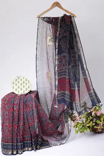 [SKU - KBPCSARI 26] NigraBlue Kota Doria BP Concept Saree