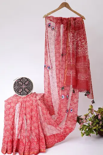 [SKU - KBPCSARI 29] TomatoRed Kota Doria Concept Saree