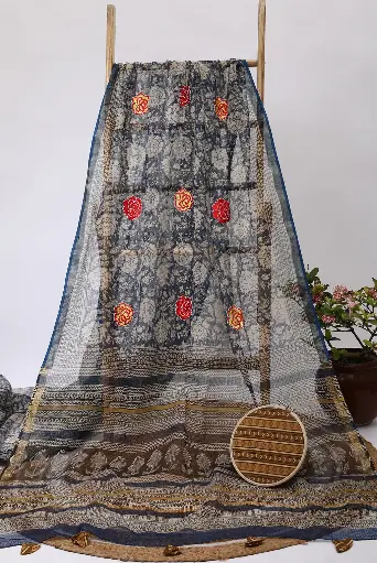 [SKU - KBPCSARI 30] MidnightBlue Kota Doria BP Concept Saree