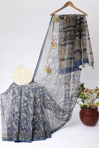 [SKU - KBPCSARI 31] MistyBlue Kota Doria BP Concept Saree