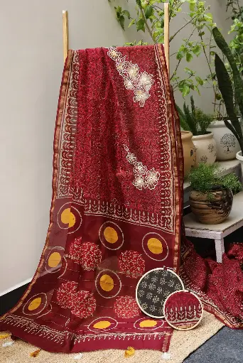 [SKU - CSCBPSARI 67] BurgandyRose Chanderi Silk Concept Saree