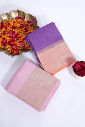 [SKU - BHLPSARI 15] Banarasi handloom linen Purple saree
