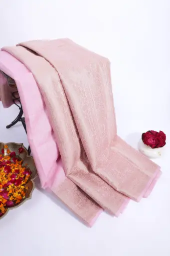 [SKU - BHLPSARI - 16] Banarasi Handloom Linen Pink sari