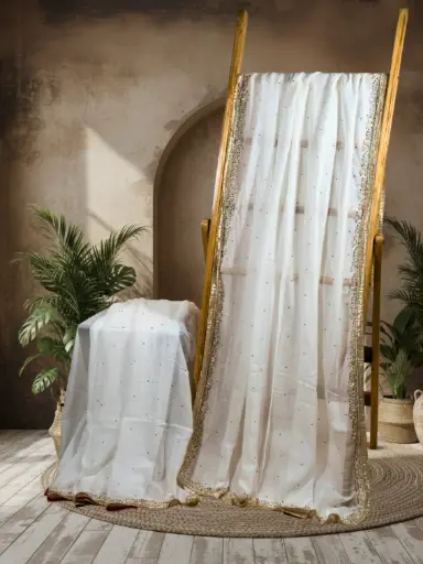 [SKU - IVMCS 89] Ivory Mullmul Concept Saree 