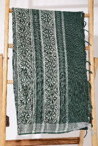 [SKU - LBPSARI 01] Leafy Green Linen BP Saree