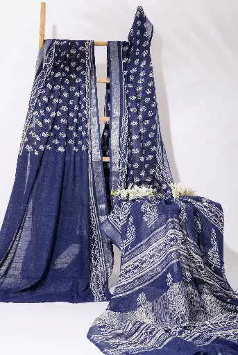 [SKU - LBPSARI 03] Dark Blue Linen Cotton BP Saree