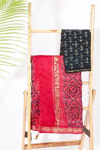 [SKU - MSBPSARI 32]  Cherry Red Maheshwari Silk BP Saree