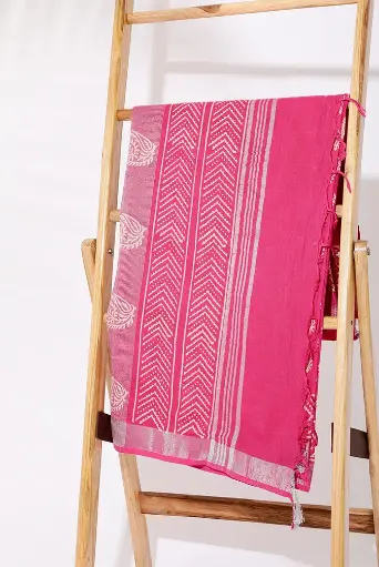 [SKU - LBPSARI 13] Red Dahlias Cotton Linen BP Saree